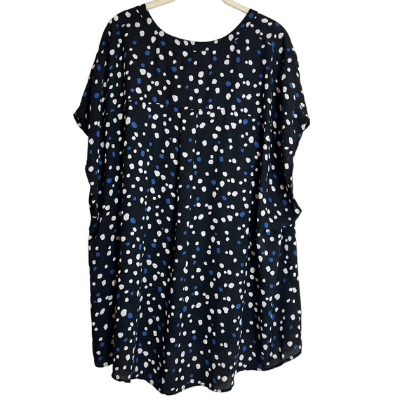 Torrid Chiffon Blouse Size 3X Black Blue White Polka Dot Cap Sleeve Quarter Zip - Picture 3 of 7